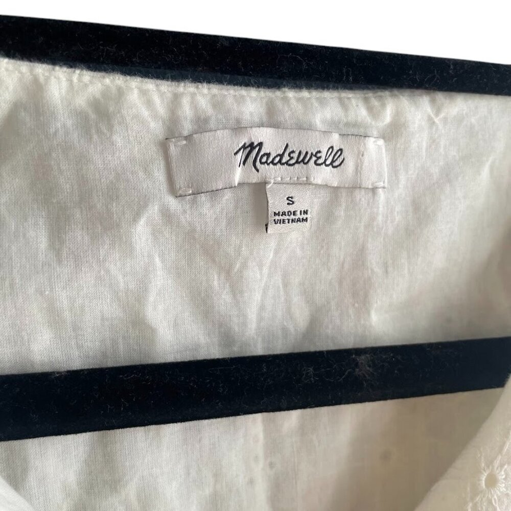 Madewell Cream Boho Dress Sz S Babydoll Eyelet Summer Short Sleeve - Picture 5 of 8